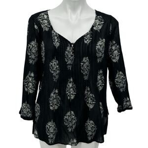 Lucky Brand Floral Sheer Blouse Top L Women's Casual Gauzy Lightweight Flowy